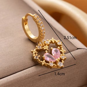 1 Piece Simple Series Classic Heart Copper  Gold Color Zircon Women's Dangle Earrings h5 